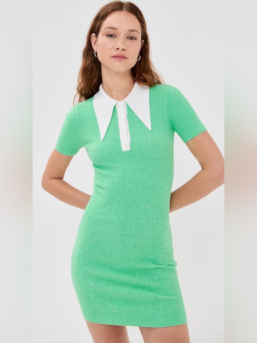 JOOSTRICOT Mini Polo Dress Knit Persian Green Whipped Cream M